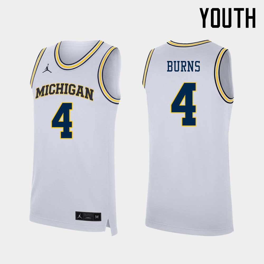 Youth #4 Ian Burns Michigan Wolverines College Basketball Jerseys Sale-White - Click Image to Close